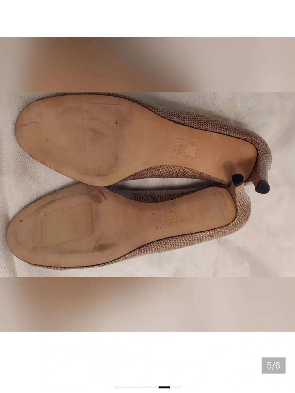 Stuart Weitzman Taupe Lizard-Embossed Peep-Toe Pumps - Picture 5 of 6